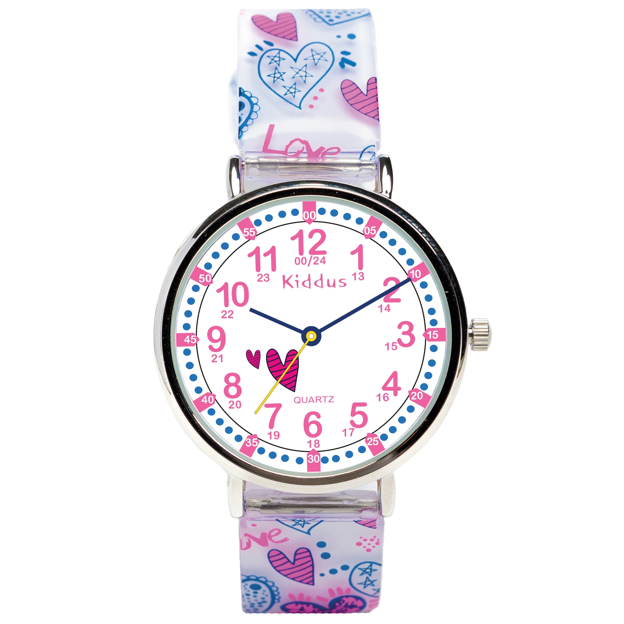 Educational Watch for Kids Pink Glow Hearts Classic - Kiddus