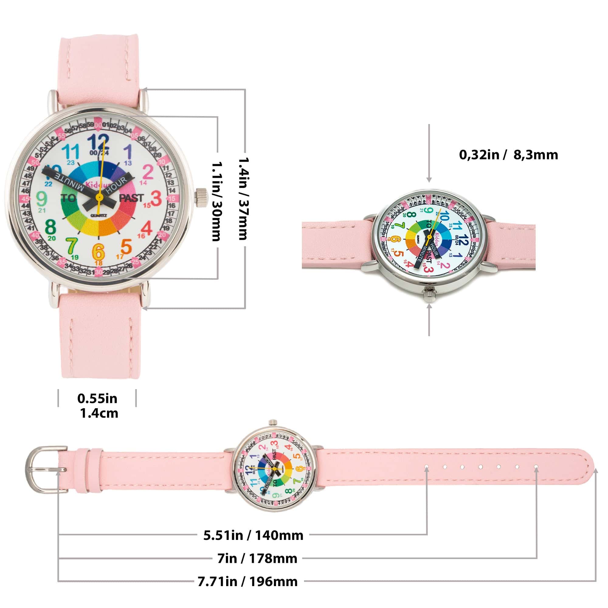 Montre Pédagogique Fille Cuir Rose Clair Kiddus