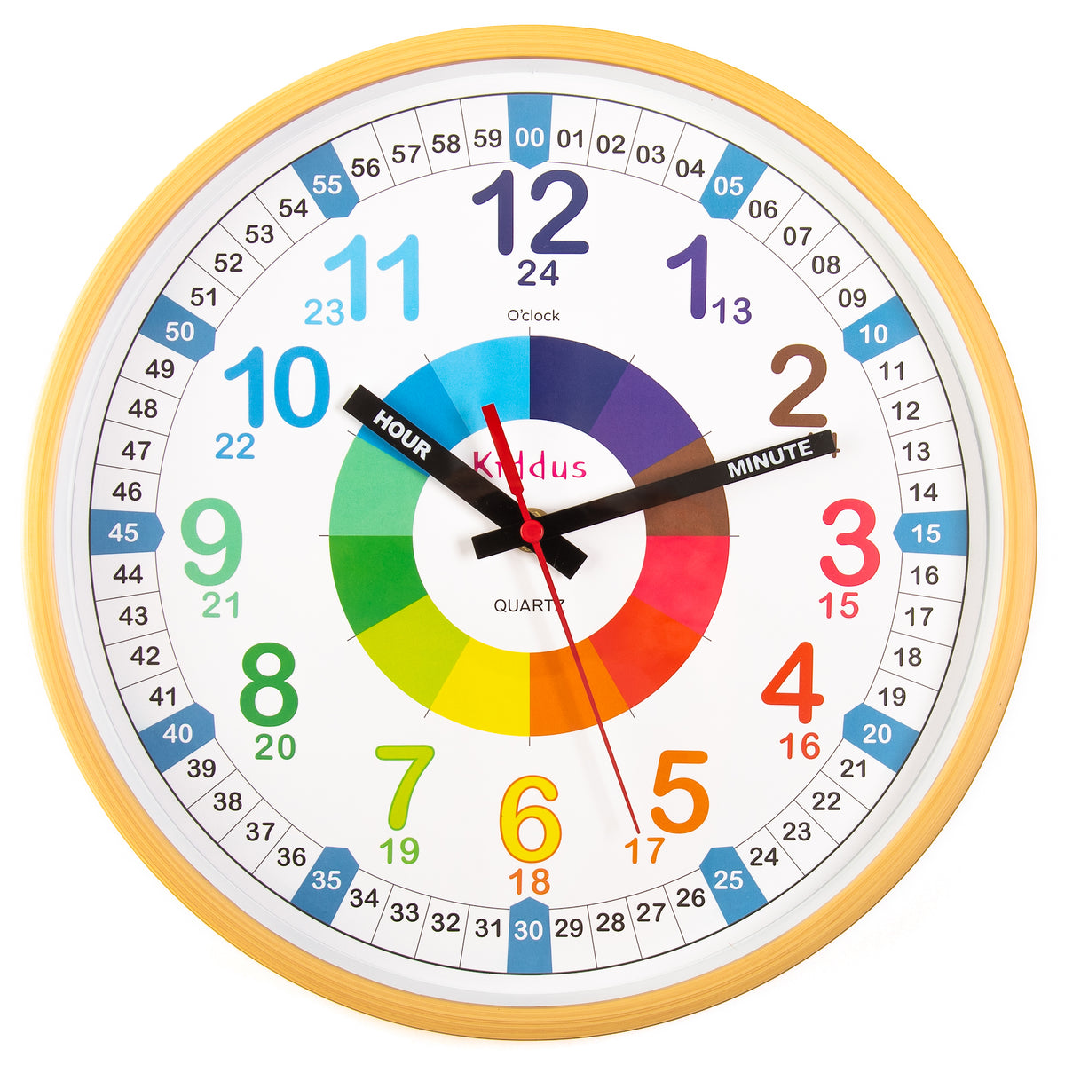 Wood Time Teacher XL - Kids Learning Wall Clock | Kiddus