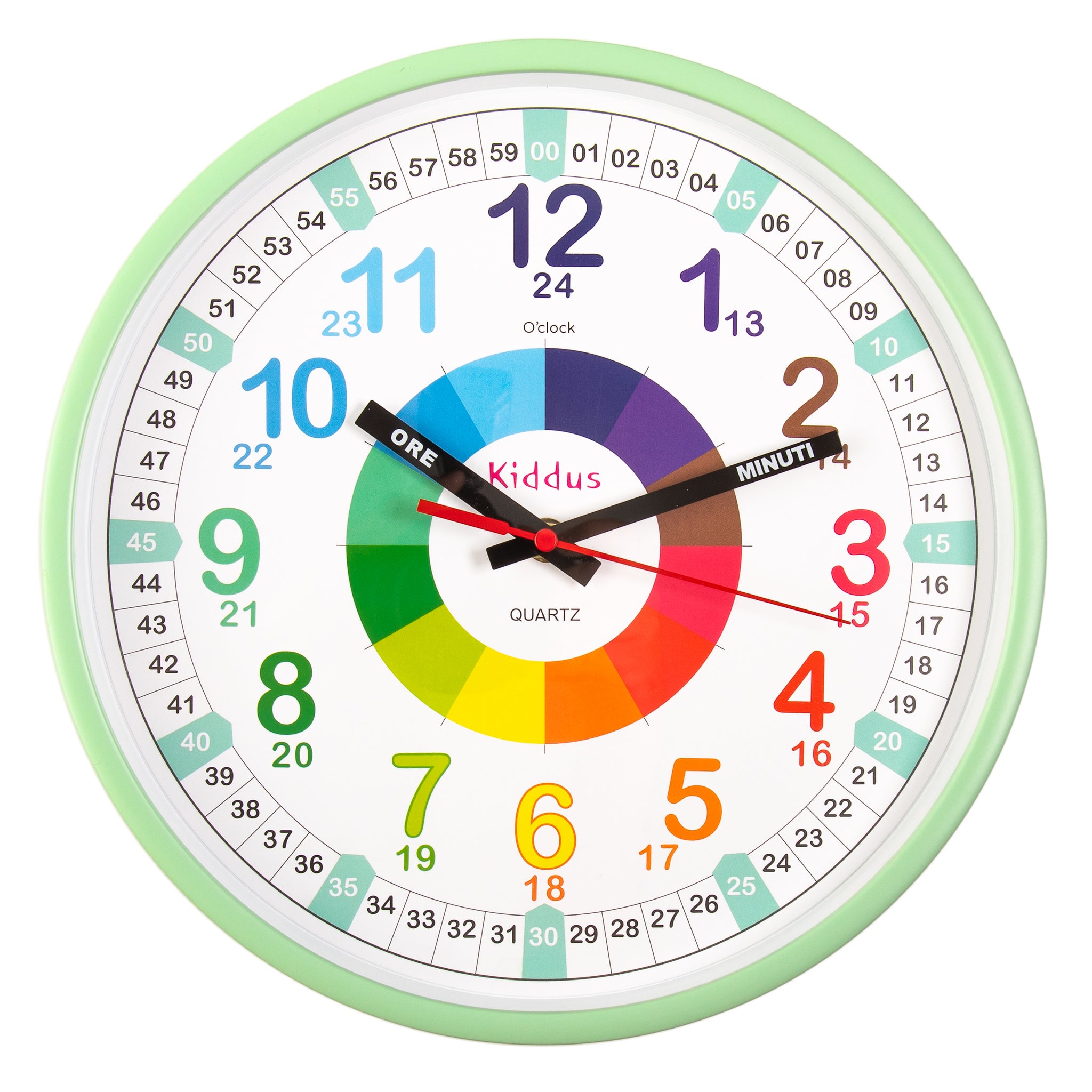 Horloge Murale Éducative Kiddus Pour Enfants - Time Teacher Analogique Avec Aiguilles "Heure" & "Minute", Exercices Inclus - Bleu Anglais