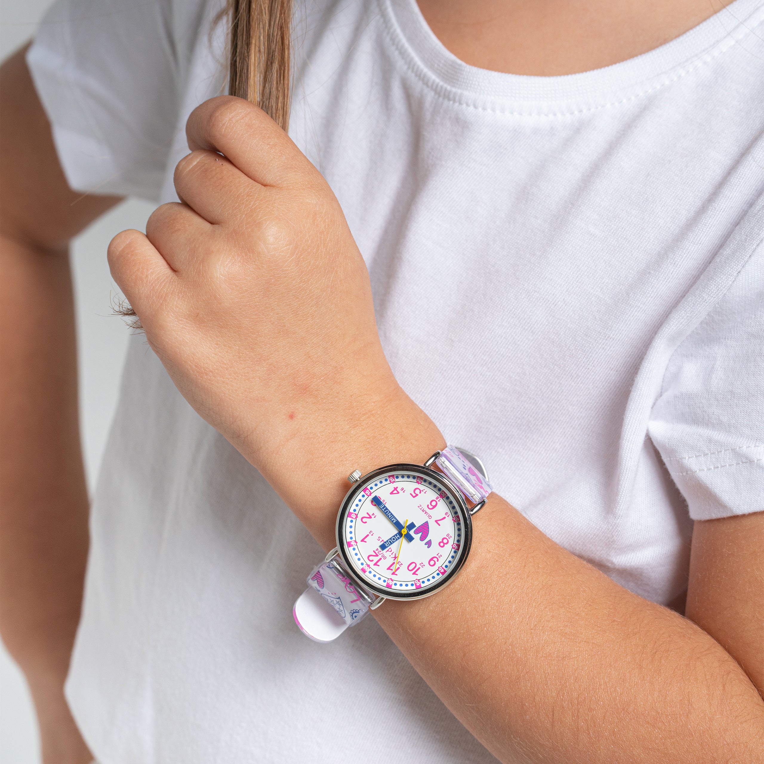 Pelle Pu Rosa Orologio Educativo Kiddus Per Bambini Impara L'Ora